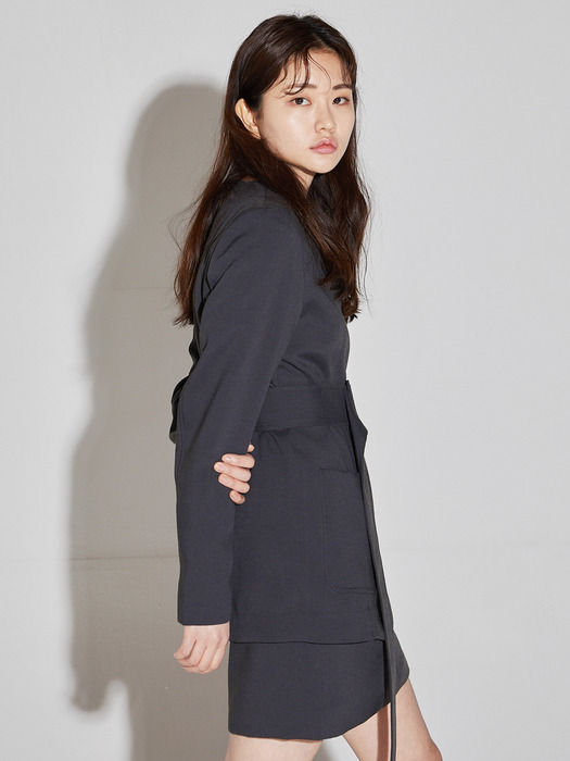 linen blended unbalance jacket _ charcoal