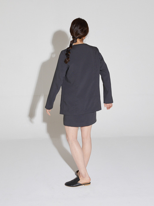 linen blended unbalance jacket _ charcoal