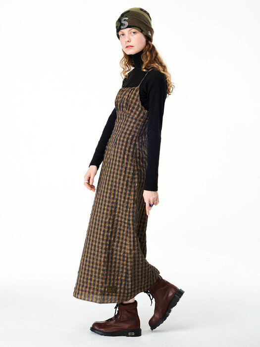 Grunge Plaid Maxi Dress Brown/Black 