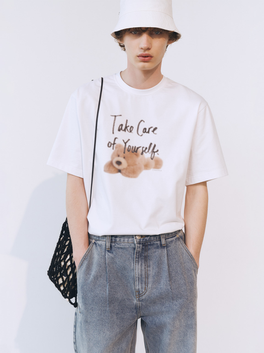 UNISEX TAKE CARE TEDDY T-SHIRT OFF WHITE_M_UDTS1E113WT