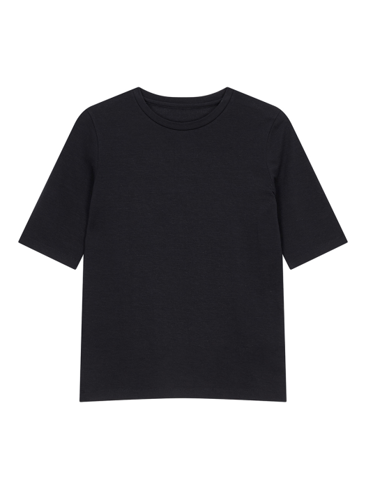 텐셀 라운드넥 티셔츠 5부 _BLACK