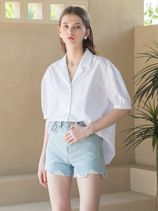 Loose Fit Open Collar Blouse White