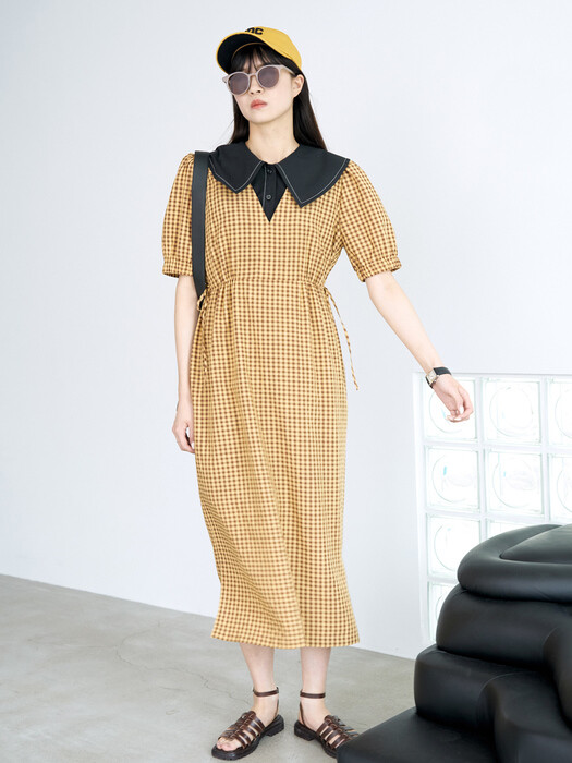 21 Summer_ Mustard  Gingham Check Combi Dress