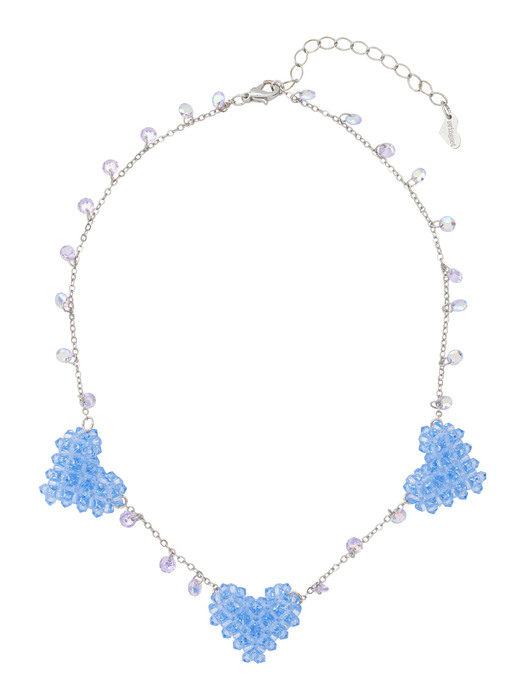 Triple Heart Beads Necklace (Sky Blue)