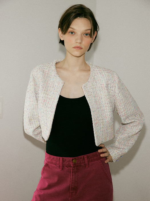 Sherbet tweed crop jacket