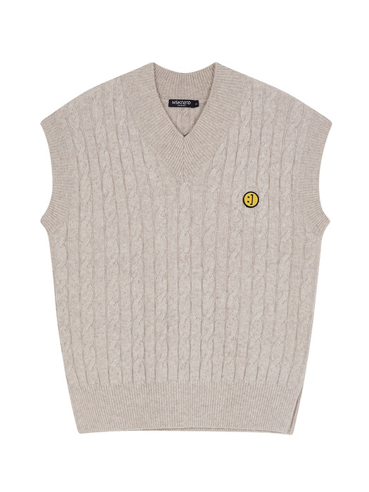 OVERSIZED CABLE KNIT VEST OATMEAL