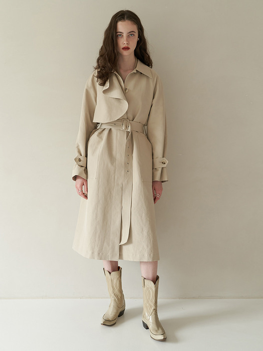 Curved unbalance trench coat (beige)