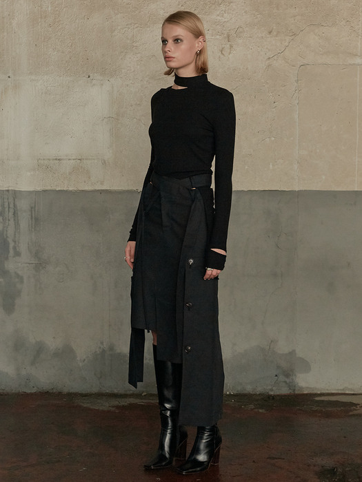 VUI Double Belt Unbalance Ham Skirt_Black