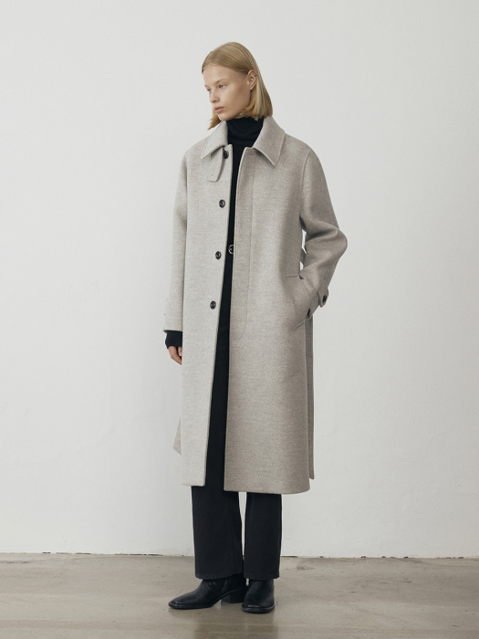 UNISEX BELTED WOOL MAC COAT CREAM MELANGE GREY_UDCO1D113G2