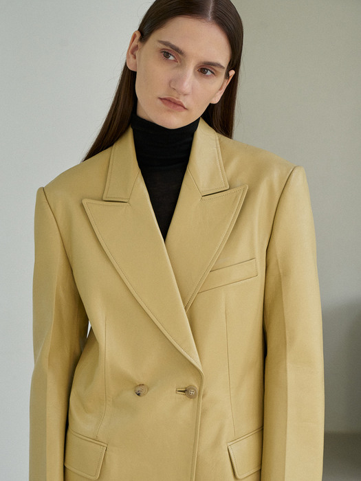 Lamb skin tailored jacket 램스킨 테일러드 자켓 light yellow