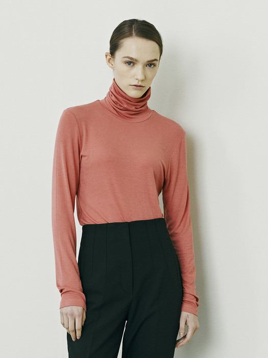 Slim Fit Turtleneck T-Shirt - Coral