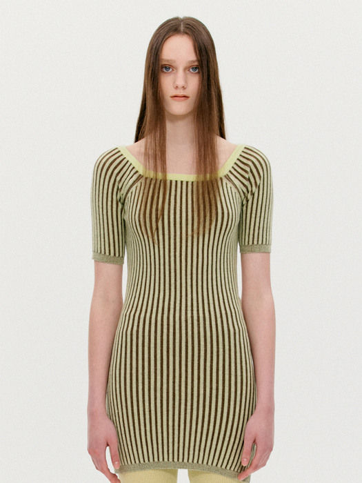 RIBBED FITTED KNIT DRESS, GREEN