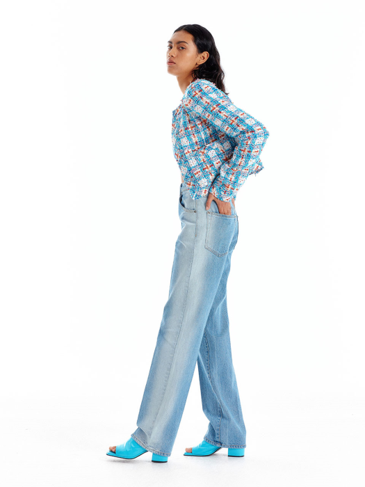 UNEVA Asymmetric Front Denim Pants - Denim Blue