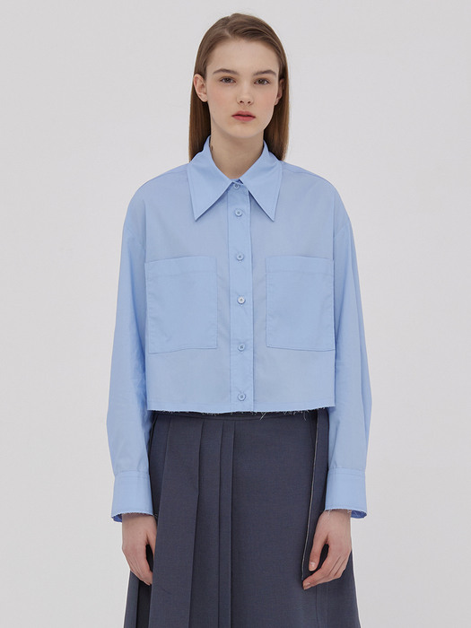 Cotton Cropped Shirt_SKY BLUE