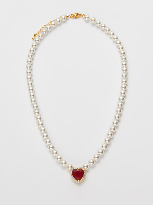 CUPID HEART STONE PEARL NECKLACE