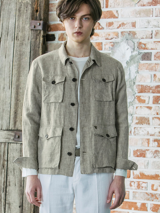 mili-work linen jacket - brown