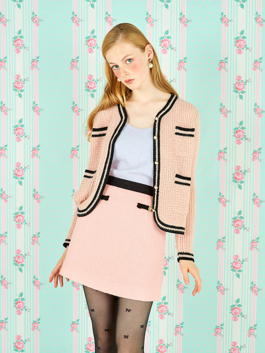 2 LINES CARDIGAN - PINK/BEIGE