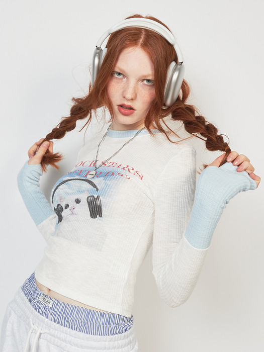 크랭크]RIBBED WARMER PRINT TOP_SKY