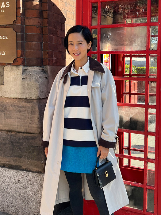 RICHMOND Corduroy collar trench coat (Beige/Steel blue)