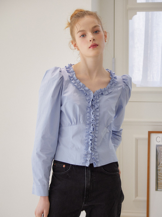 FRILL POINT COTTON BLOUSE_3COLOR