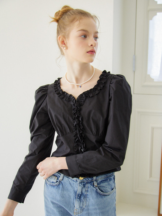 FRILL POINT COTTON BLOUSE_3COLOR