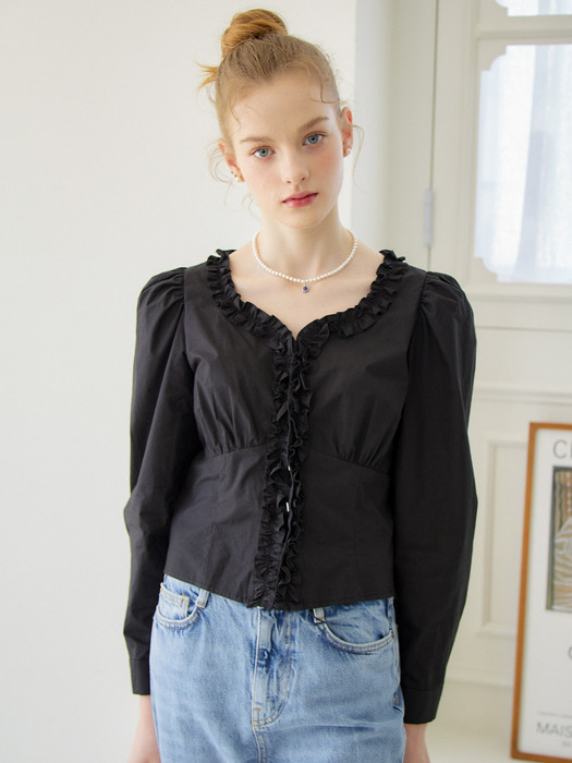 FRILL POINT COTTON BLOUSE_3COLOR