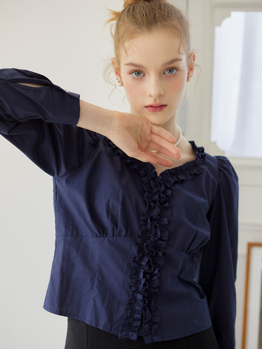 FRILL POINT COTTON BLOUSE_3COLOR