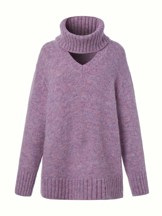 OVERSIZED SOFT MOHAIR SWEATER WITH NECK WARMER, PURPLE