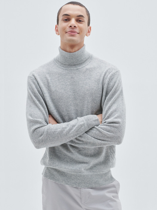 [M23MPU048]Herringbone rollneck pullover(Light grey)