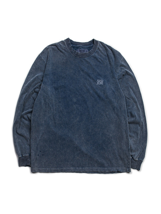Damaged Pigment Dyeing Long Sleeve -Navy-