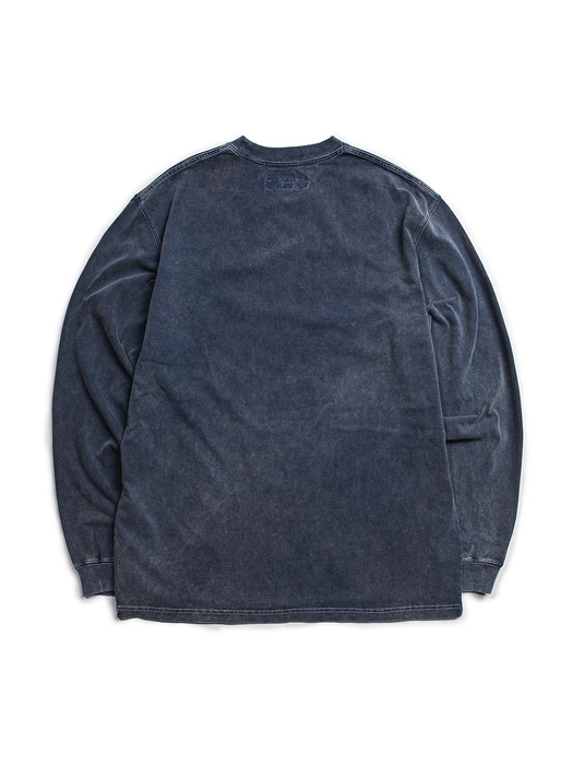 Damaged Pigment Dyeing Long Sleeve -Navy-