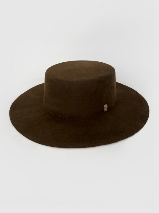 Wool felt BOATER hat Dark brown