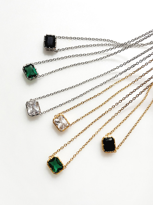 Bliss Square Crystal Necklace [3color]