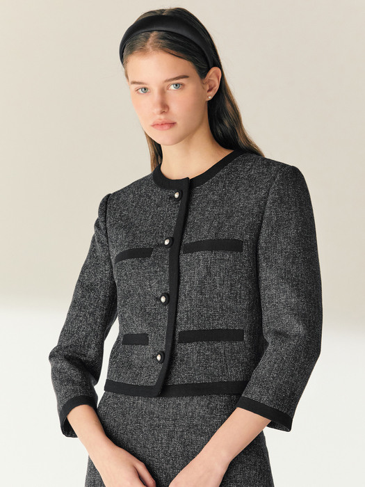 FREYA Combination cropped jacket (Melange charcoal)