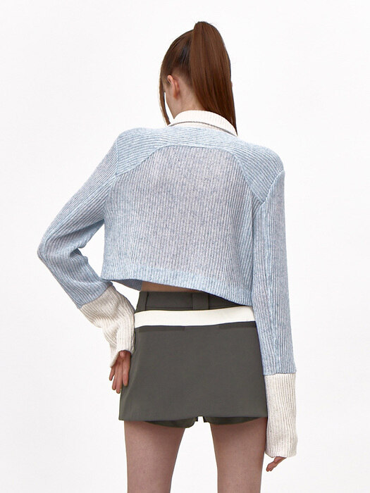 Sun Flower Zip-up Cardigan Sky Blue White