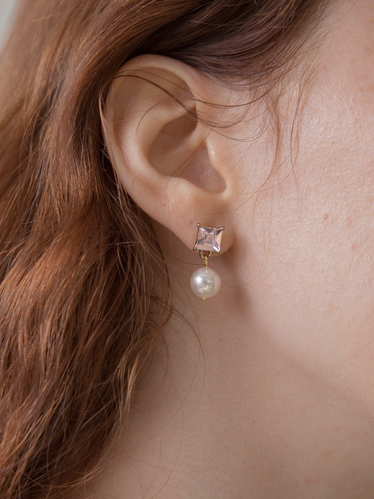 Pink crystal and pearl drop earring