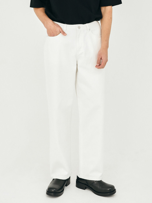 Semi Wide Denim Pants V1_White