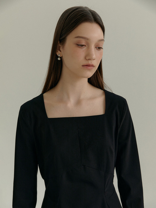 REGINA Square Neck Fit&A Line Mini Dress_Black