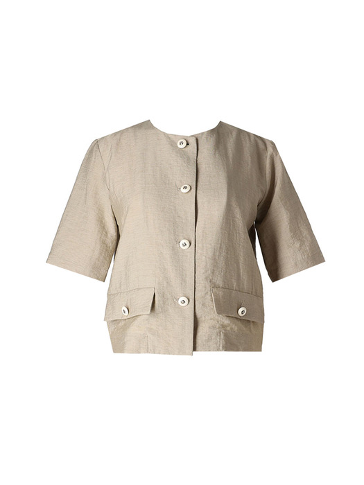 linen-blend 1/2 sleeve crop jacket_beige