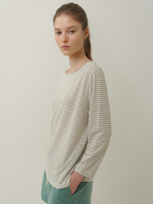 stripe linen long sleeve t-shirt (3colors)