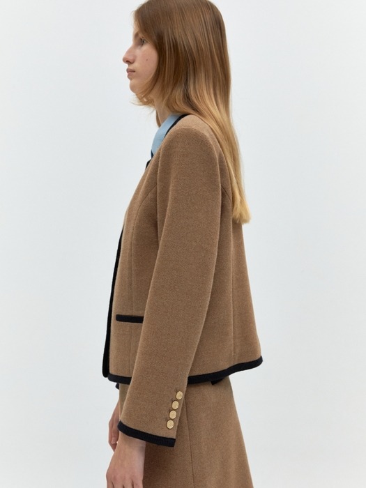 wool blend tweed jacket - brown