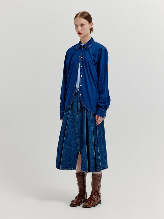 XAYA Oversized Denim Shirt - Denim Blue