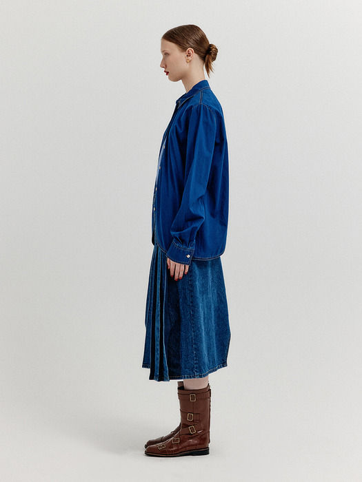 XAYA Oversized Denim Shirt - Denim Blue