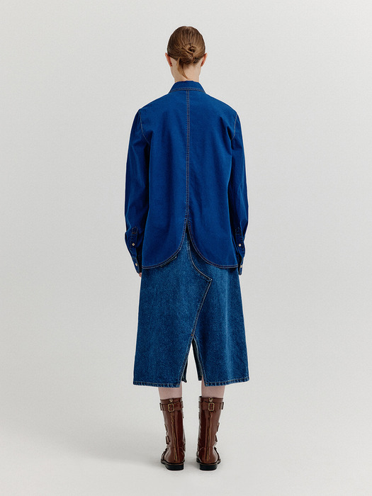 XAYA Oversized Denim Shirt - Denim Blue