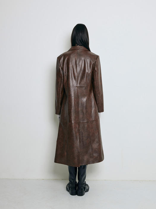 Jade long leather coat (brown)