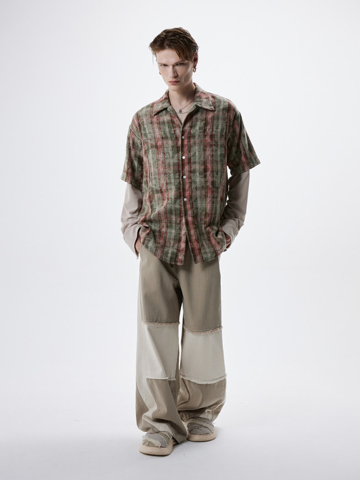 INCISION WIDE DENIM PANTS - BIEGE