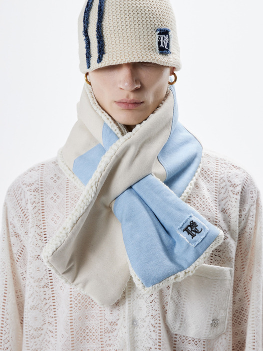 DENIM & KNIT REVERSIBLE MUFFLER - IVORY/LIGHT DENIM