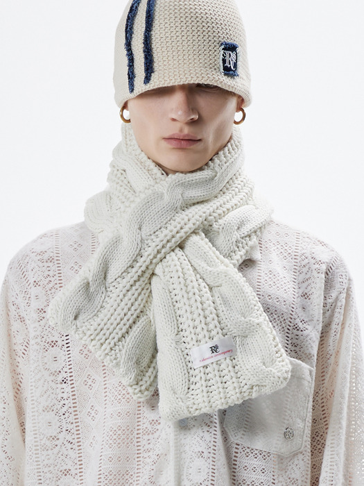 DENIM & KNIT REVERSIBLE MUFFLER - IVORY/LIGHT DENIM