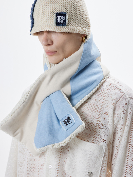 DENIM & KNIT REVERSIBLE MUFFLER - IVORY/LIGHT DENIM