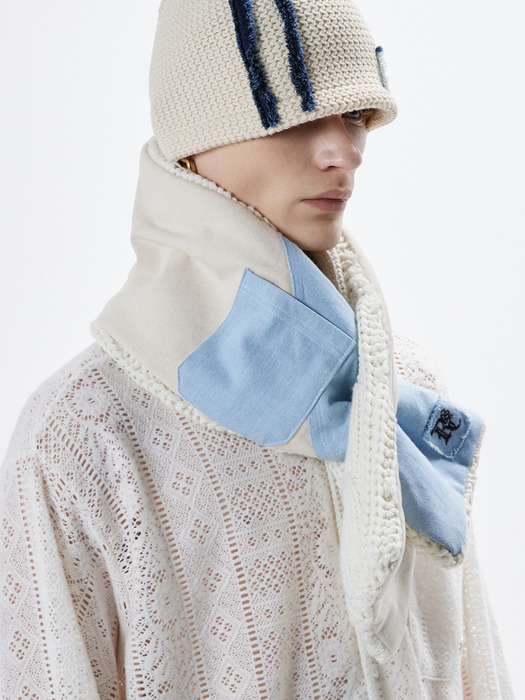 DENIM & KNIT REVERSIBLE MUFFLER - IVORY/LIGHT DENIM